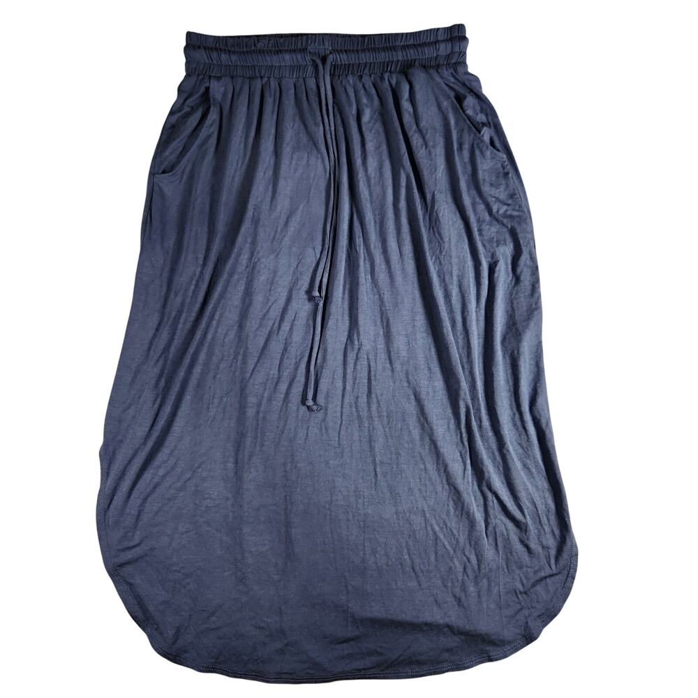 Sozy Camila Navy Blue Modal Midi Skirt with Pockets Size Small - Soft and Chic